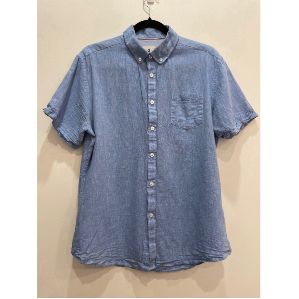 Steel & Jelly Men Button Up Short Sleeve Shirt L Linen Cotton Lightweight Preppy